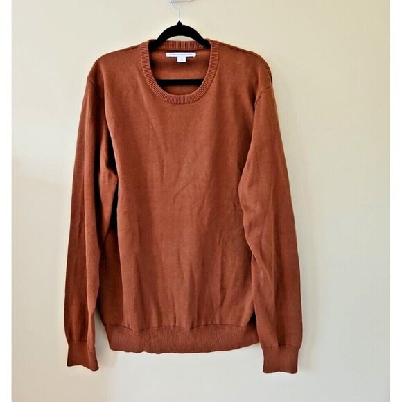 Amazon Essential Sweater Mens XL Toffee Brown Long Sleeve Cotton Knit Crewneck - Picture 1 of 15